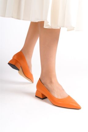 کفش پاشنه بلند کلاسیک نارنجی زنانه چرم مصنوعی پاشنه ضخیم پاشنه کوتاه ( 4 - 1 cm ) کد 769200414
