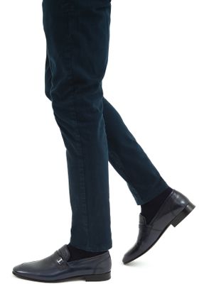 کفش کلاسیک سرمه ای مردانه چرم طبیعی پاشنه کوتاه ( 4 - 1 cm ) پاشنه ضخیم کد 277071378