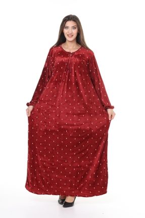 لباس زرشکی زنانه مخملی اورسایز بافت کد 774624789