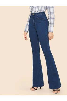 شلوار جین آبی زنانه پاچه اسپانیولی فاق بلند لیکرا جوان بلند کد 470135524