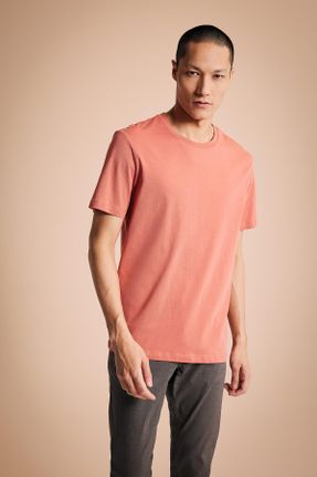 تی شرت نارنجی مردانه رگولار یقه گرد پنبه (نخی) تکی کد 643010716