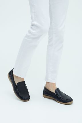 کفش لوفر آبی مردانه چرم طبیعی پاشنه کوتاه ( 4 - 1 cm ) کد 750351535