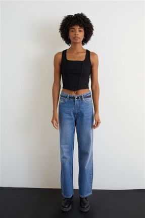 شلوار جین آبی زنانه پاچه گشاد فاق بلند جین بلند کد 773945141