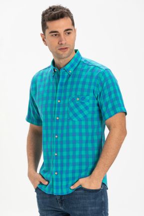 پیراهن سبز مردانه اسلیم فیت یقه پیراهنی کد 92982040