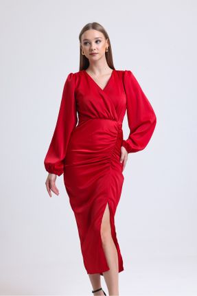 لباس قرمز زنانه بافتنی ساتن آستین-بلند کد 774294200