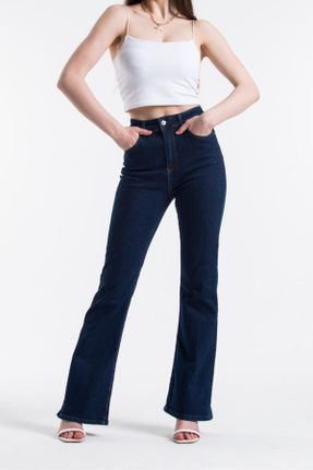 شلوار جین آبی زنانه پاچه راحت فاق بلند جین ساده بلند کد 465595381