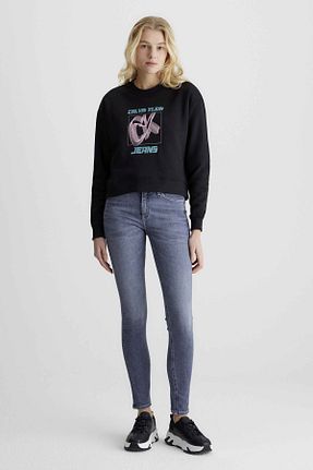 سوئیشرت مشکی زنانه چاپی Calvin Klein - کد 774551760