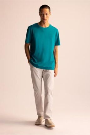تی شرت فیروزه ای مردانه رگولار یقه گرد پنبه (نخی) تکی کد 642200738