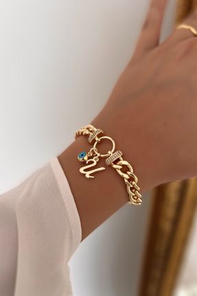 دستبند جواهر طلائی زنانه برنجی Trendy Butik - کد 774711280