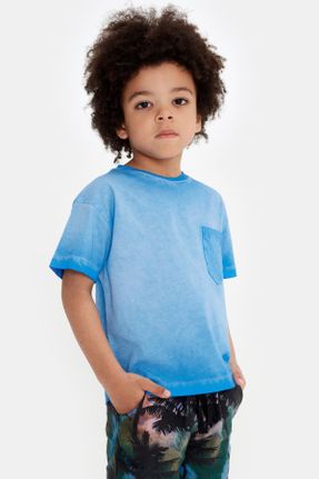 تی شرت آبی بچه گانه رگولار یقه گرد تکی کد 666088718