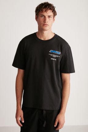 تی شرت مشکی مردانه رگولار یقه گرد تکی جوان کد 694775741
