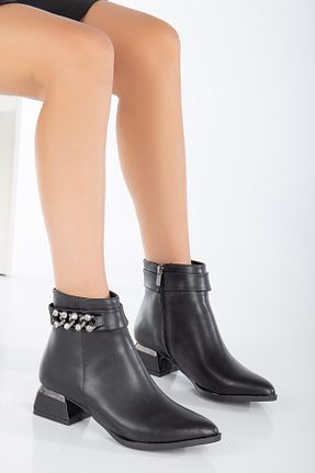 بوت / نیم بوت مشکی زنانه چرم مصنوعی YADE MODA - کد 774031314
