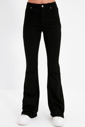 شلوار جین مشکی زنانه پاچه اسپانیولی فاق بلند استاندارد کد 774394130
