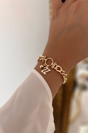دستبند جواهر طلائی زنانه برنجی Trendy Butik - کد 774368439