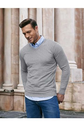 پلیور طوسی مردانه ساده youknitwear you - کد 774974797