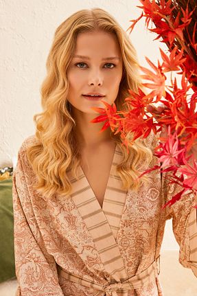 ربدوشام قهوه ای زنانه کتان ENNA MODA - کد 774997268