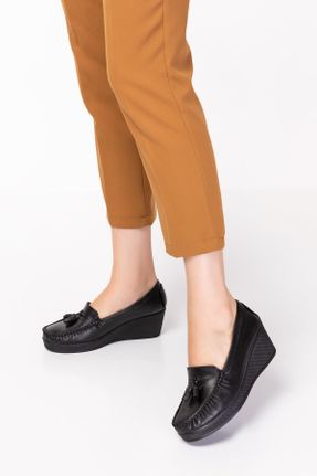 کفش پاشنه بلند پر مشکی زنانه چرم طبیعی پاشنه متوسط ( 5 - 9 cm ) پاشنه پر کد 349912201