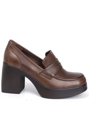 کفش پاشنه بلند کلاسیک قهوه ای زنانه چرم طبیعی پاشنه متوسط ( 5 - 9 cm ) پاشنه ضخیم کد 775511729
