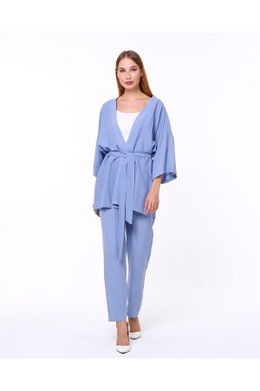ست بالاتنه و پائین تنه آبی زنانه بافتنی 1Moda1Tarz - کد 775563276
