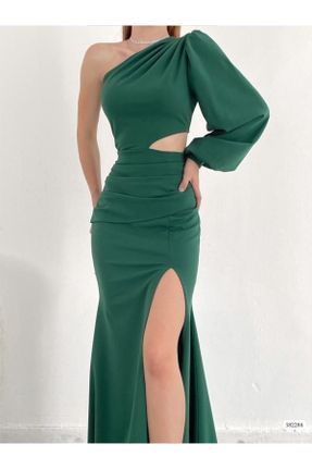 لباس مجلسی سبز زنانه کرپ اسلیم یقه آسیمتریک بدون آستر کد 775744856