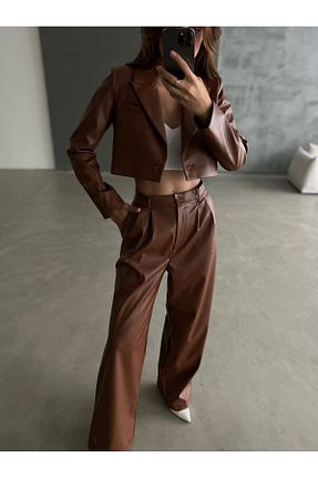ست بالاتنه و پائین تنه قهوه ای زنانه بافتنی Laluvia - کد 767723908