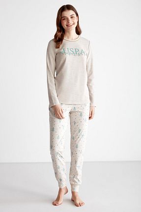 ست لباس راحتی بژ زنانه چاپی U.S. Polo Assn. - کد 758417367