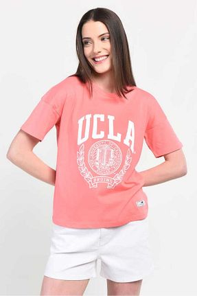 تیشرت صورتی زنانه رگولار Ucla - کد 710873787
