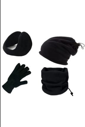 ست شال گردن، کلاه پشمی و دستکش مشکی زنانه 4