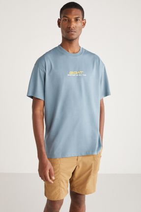 تی شرت آبی مردانه اورسایز یقه گرد تکی جوان کد 753012759