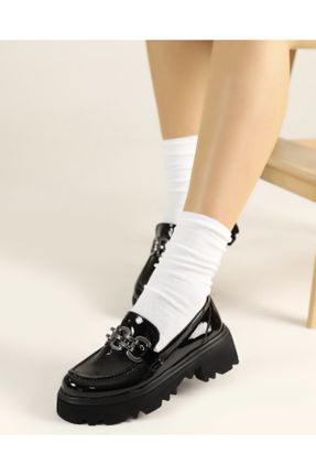 کفش لوفر مشکی زنانه چرم لاکی پاشنه کوتاه ( 4 - 1 cm ) کد 776108650