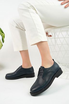 کفش لوفر سرمه ای زنانه چرم خالص GNS Shoes - کد 775712763