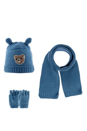 ست شال گردن و کلاه پشمی و دستکش آبی بچه گانه اکریلیک Kitti - کد 775922306