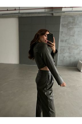 ست بالاتنه و پائین تنه خاکی زنانه بافتنی Laluvia - کد 776083654