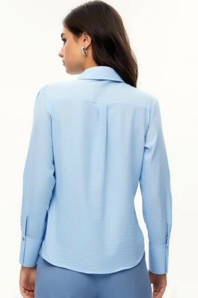 بلوز آبی زنانه یقه پیراهنی پنبه (نخی) آستین استاندارد کد 775814887