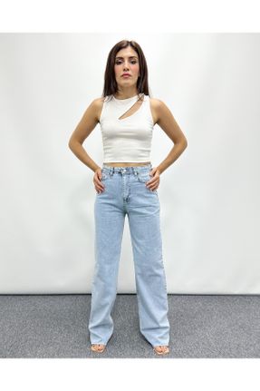 شلوار جین آبی زنانه پاچه گشاد فاق بلند بلند کد 775459181