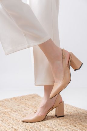 کفش پاشنه بلند کلاسیک بژ زنانه ساتن پاشنه ضخیم پاشنه متوسط ( 5 - 9 cm ) کد 706340052
