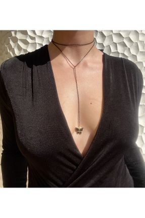 گردنبند جواهر مشکی زنانه برنز کد 776825036