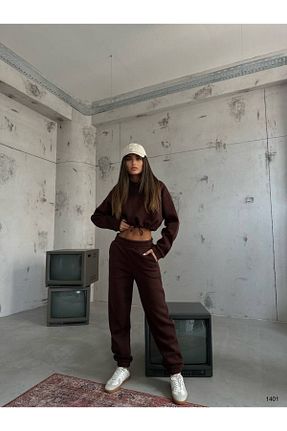 ست بالاتنه و پائین تنه قهوه ای زنانه بافتنی Genel Markalar - کد 775957024