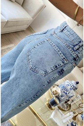 شلوار جین آبی زنانه پاچه راحت سوپر فاق بلند جین کد 776669642