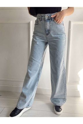 شلوار جین آبی زنانه پاچه راحت سوپر فاق بلند جین کد 776670351
