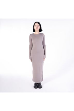 لباس بژ زنانه بافت رگولار آستین-بلند بیسیک کد 776744032