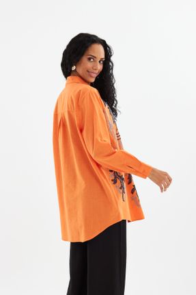 پیراهن نارنجی زنانه سایز بزرگ یقه پیراهنی کد 776880295