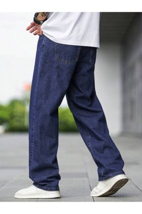 شلوار آبی مردانه بافت جین پاچه راحت فاق نرمال باگی فیت کد 772536401