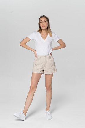 شلوارک و برمودا بژ زنانه فاق بلند CROSS JEANS - کد 79500266