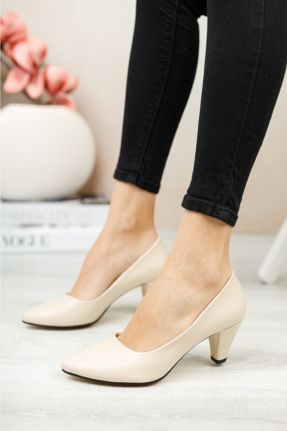 کفش پاشنه بلند کلاسیک بژ زنانه چرم مصنوعی پاشنه نازک پاشنه متوسط ( 5 - 9 cm ) کد 98421641