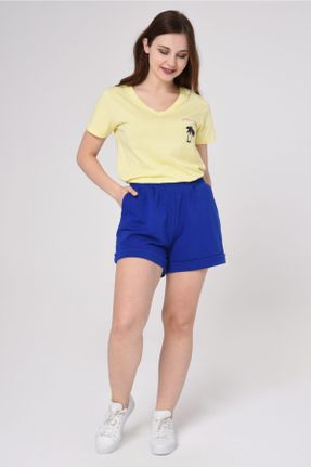 تی شرت زرد زنانه رگولار یقه هفت پنبه (نخی) کد 98311542