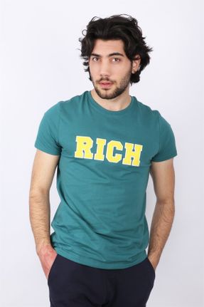 تی شرت سبز مردانه رگولار یقه گرد پنبه (نخی) تکی بیسیک کد 93729944