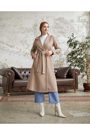 پالتو پشمی حجاب بژ زنانه تنگ Esre Store - کد 776578844