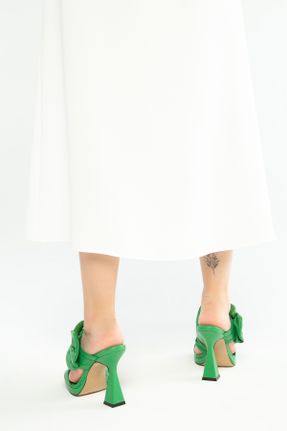 دمپائی سبز زنانه چرم طبیعی پاشنه ضخیم پاشنه بلند ( +10 cm) کد 701414471