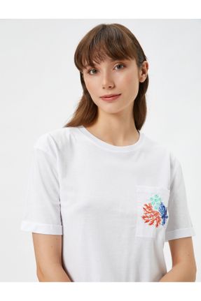 تی شرت سفید زنانه رگولار یقه گرد تکی کد 752347514